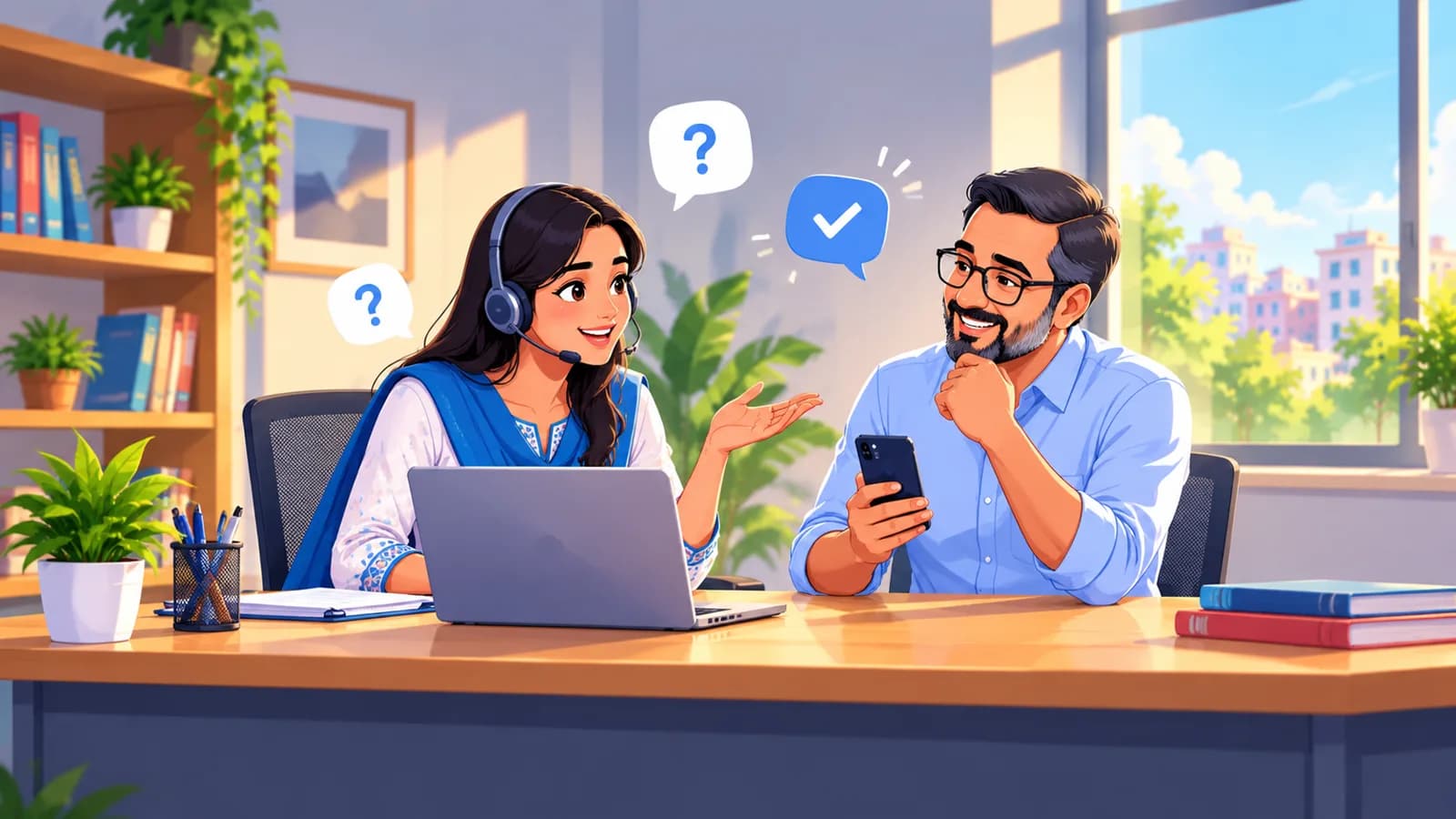 ফোনে সাহায্য করছেন একজন সহকারী